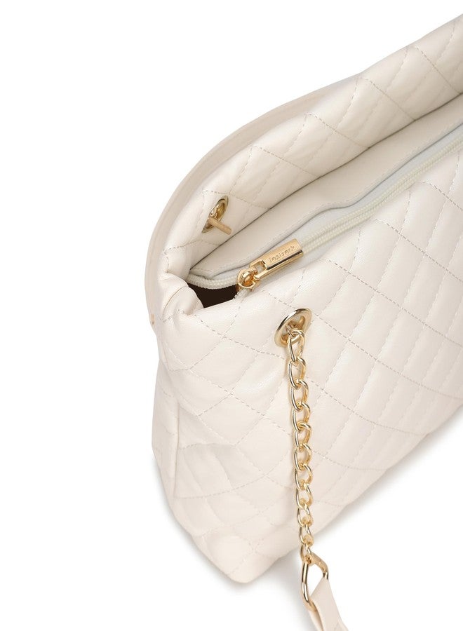 Fastrack Quilted Shoulder Bag | Faux-Leather Women's Handbag with Gold Chain Strap | White Sling Bag for Casual & Everyday Carry - Image 4
